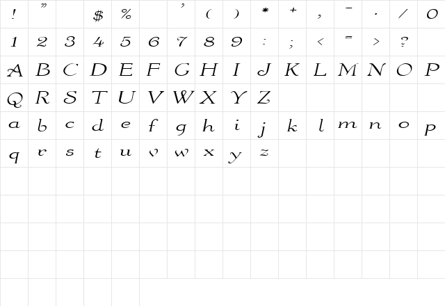 WaltersExtended Italic  glyph index