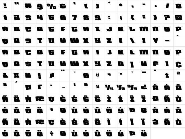 Team Galaxy Semi-Leftalic Regular  glyph index