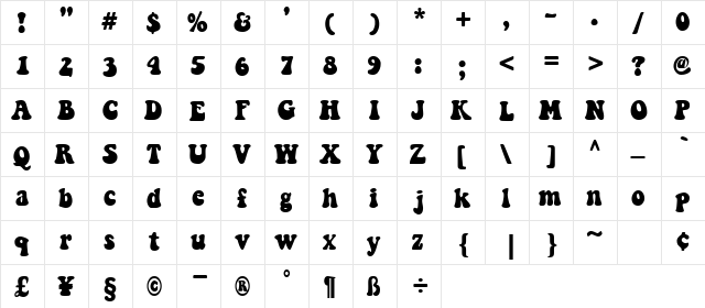 Keep on Truckin'FW Regular  glyph index