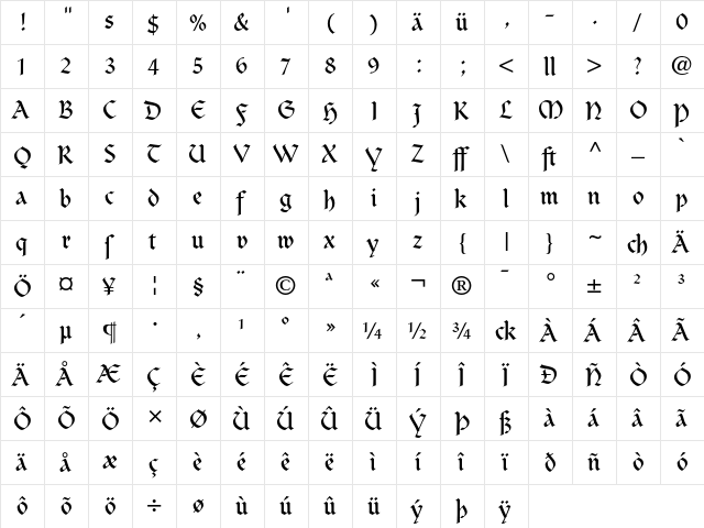 Clairvaux Dfr  glyph index