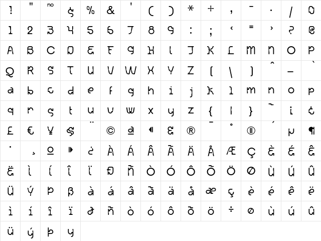 Acetone Regular  glyph index
