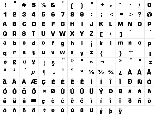 Green Mountain 1 Bold  glyph index