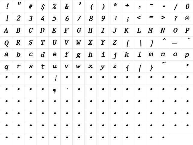 Fuzzy 4 Bold Italic  glyph index