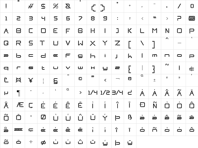 Neptunes Regular  glyph index