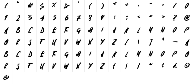 Signoff Regular  glyph index