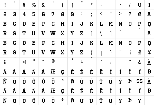 Octin Sports SemiBold  glyph index
