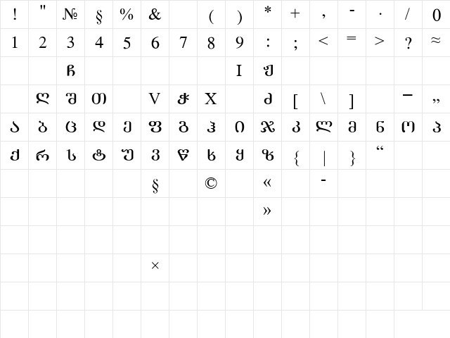 GEO-LitMtavr Regular  glyph index