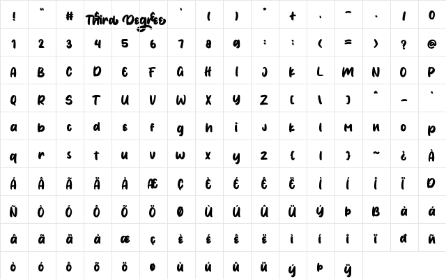 Third Degree Bold  glyph index