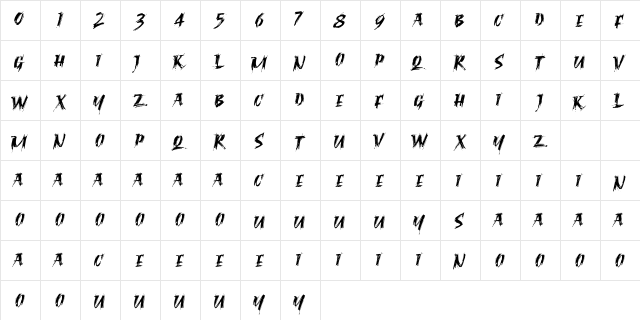 Ragnar Brush DEMO Regular  glyph index