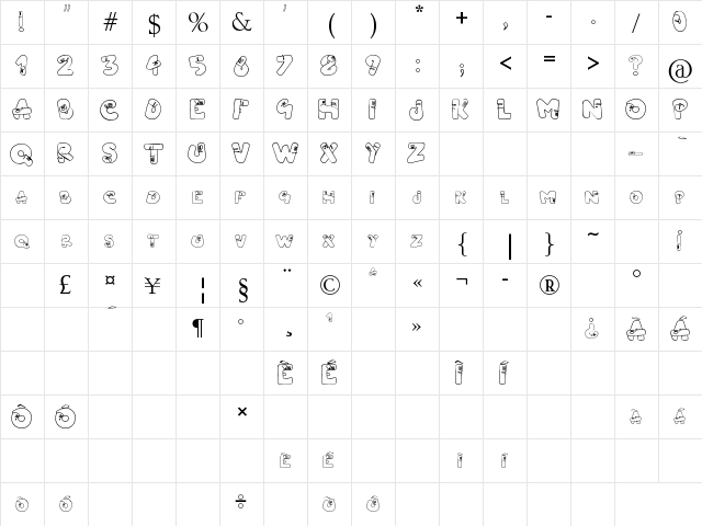 Vermi di Rouge Regular  glyph index