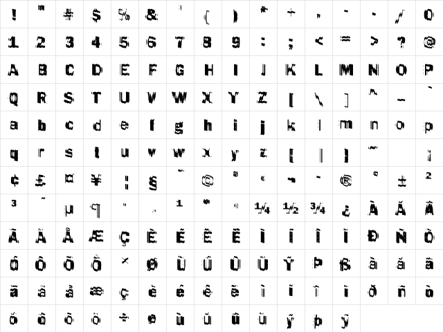 DTCFunkyM46 Regular  glyph index