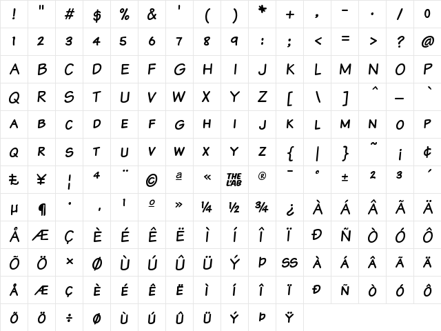 Komika Text Kaps Regular  glyph index
