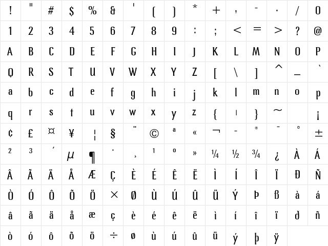 Lennox ITC Std Book  glyph index