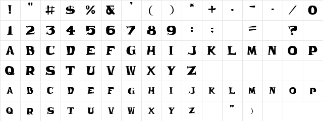 Frantic JL Regular  glyph index