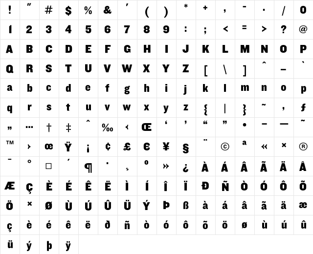 Knockout HTF71-FullMiddlewt  glyph index