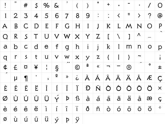 Julius Regular  glyph index