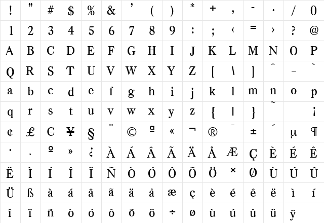 CasadSerial-Medium Regular  glyph index