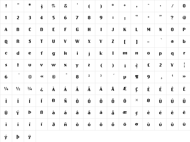 OaklandEight Regular  glyph index
