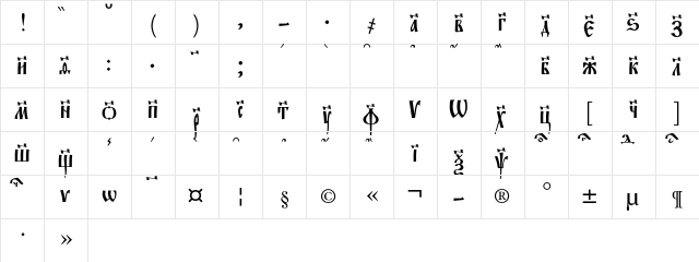 Evangelie Regular  glyph index