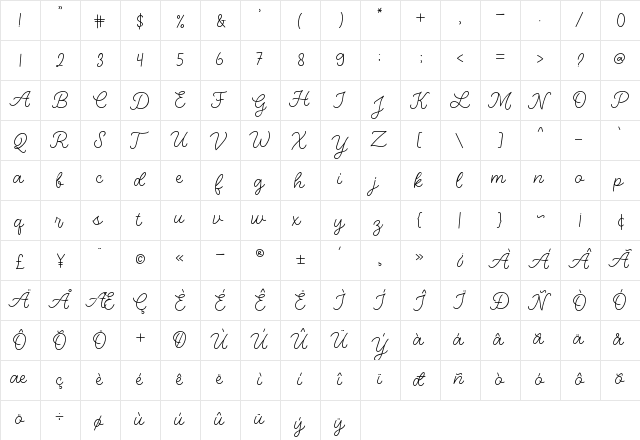 Lovadea Regular  glyph index