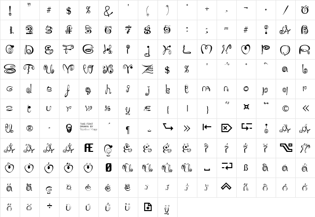 JoliScript Regular  glyph index