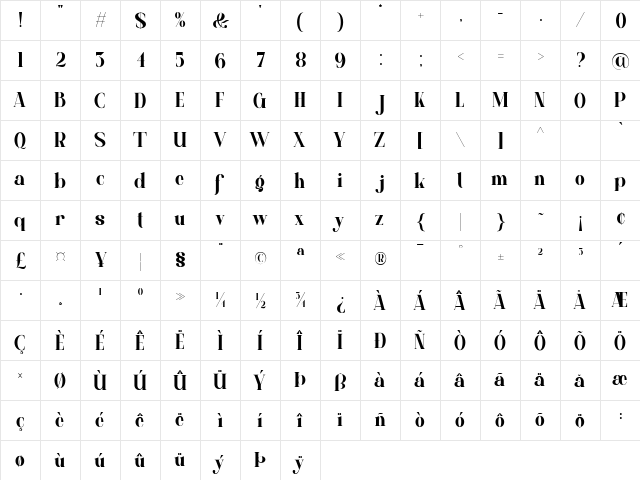 Tilmans Regular  glyph index