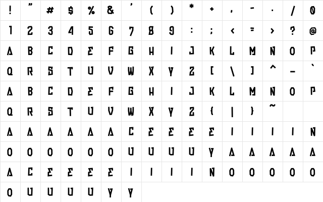 Streetwall Allcaps Regular  glyph index