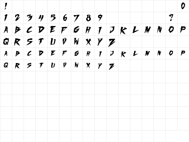 Fighting Spirit TBS Bold  glyph index