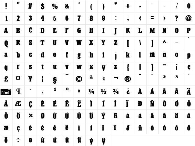 Hansen Regular  glyph index