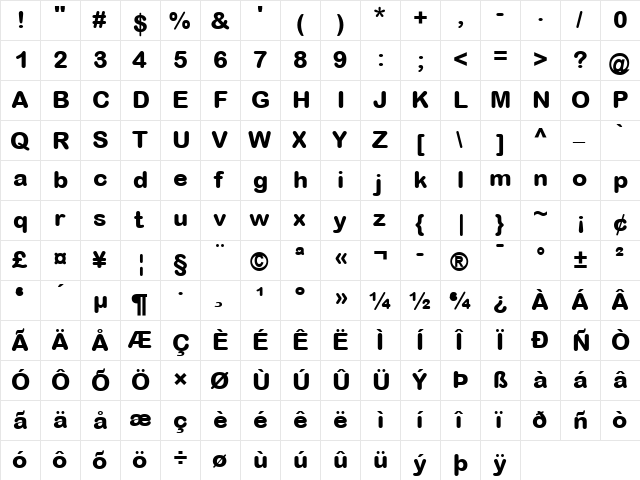 Arial Rounded MT ExtraBold  glyph index