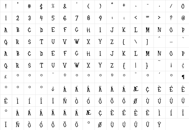 Flyerfonts WhiteHouse  glyph index