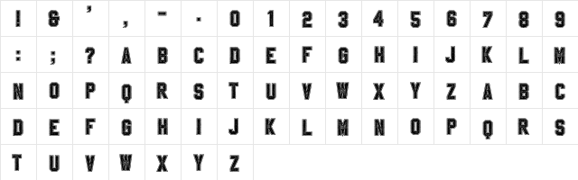 Sablon Up College Alt  glyph index