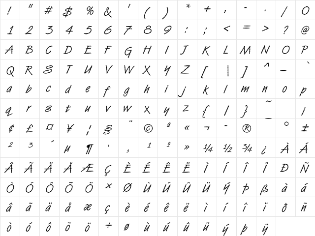 VanDijk38 Becker Regular  glyph index