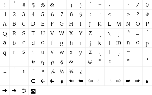 Sling Light  glyph index