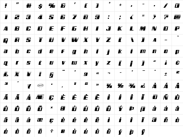 Galactic Storm Laser Italic Italic  glyph index