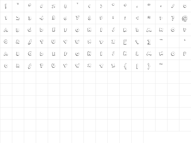 LD Mick E. Regular  glyph index