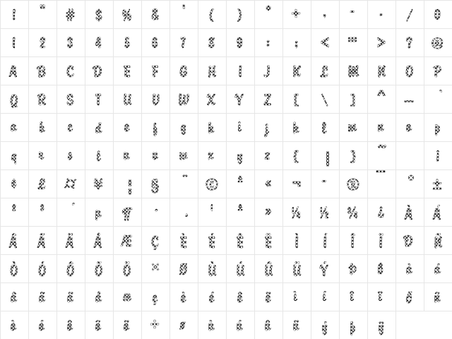 Brody10 Becker Regular  glyph index