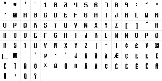 ToughGuy Stencil  glyph index