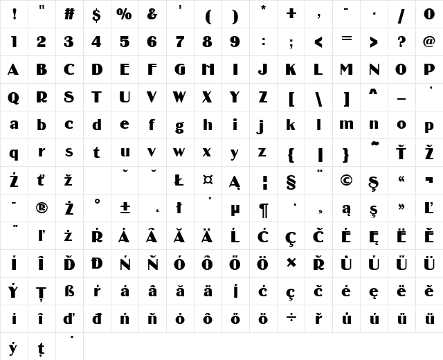 BinnerDEE Regular  glyph index