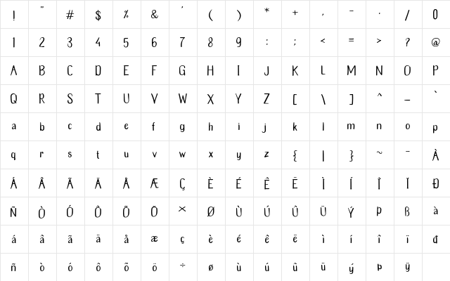 Mangostana Regular  glyph index