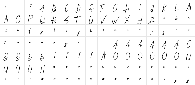 The Horsetto Regular  glyph index
