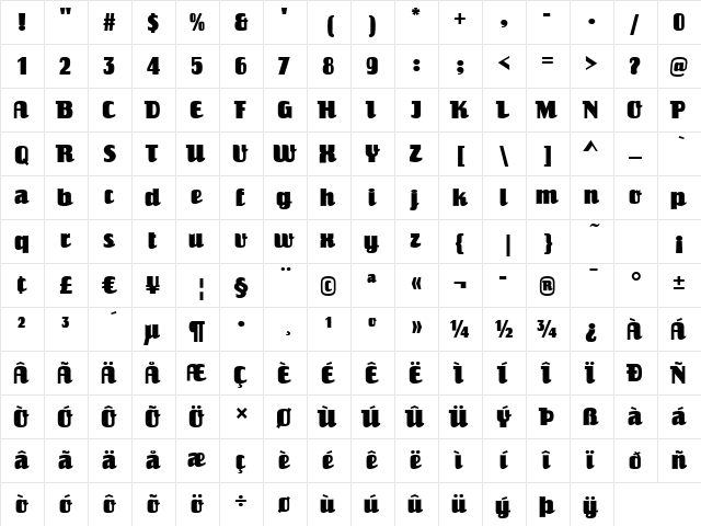 Unic Regular  glyph index