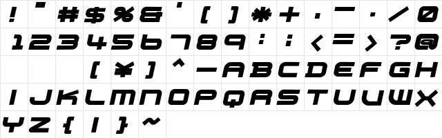 PB010 TRANSPORT X BoldOblique  glyph index