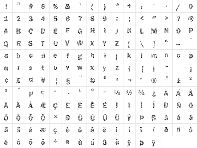 Funky09 Becker Regular  glyph index