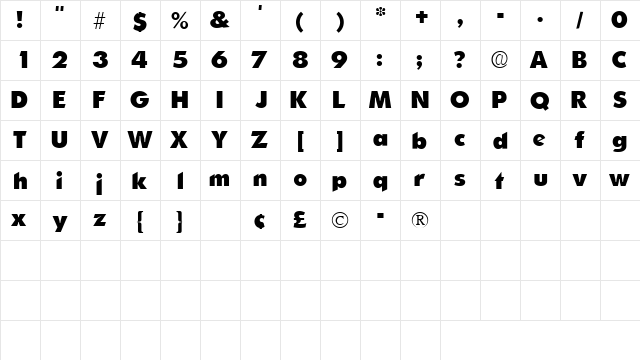 CandellaSSK Regular  glyph index
