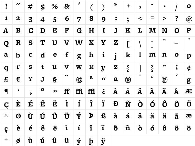 Freight Micro Bold  glyph index