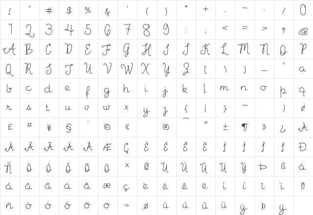 Fillpattern Regular  glyph index