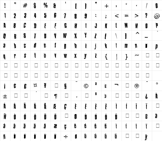 Blue Smolt Dirty  glyph index