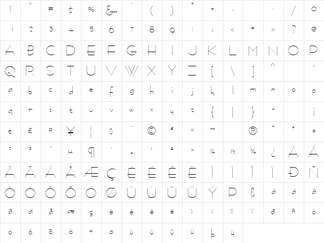 Bernhard Fashion ICG Regular  glyph index