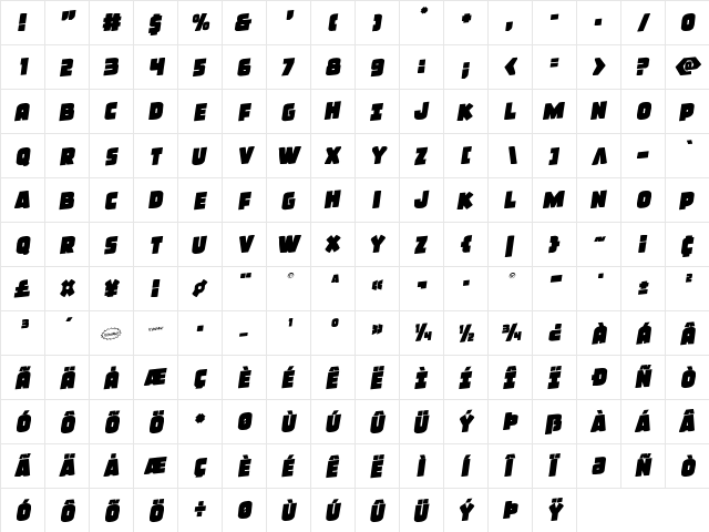 Frost Giant Rotalic Italic  glyph index